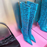 Boots Pointed Toe Slim High Heel Snakeskin Long Boots-BS01022-Veeddydropshipping